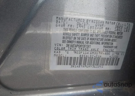 2017 Nissan Sentra Sv z USA, uszkodzony, nr VIN 3N1AB7AP6HY361241